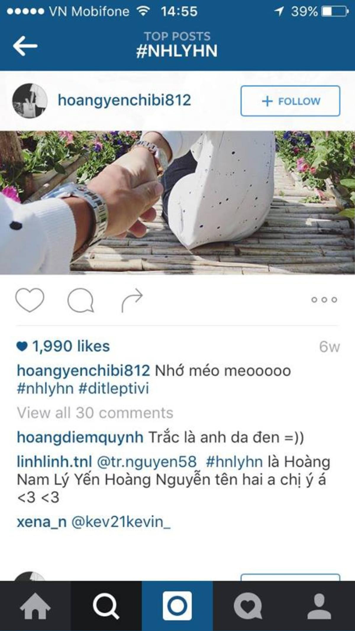 Một fan tinh mắt đã "vô tình" đoán ra chữ cái viết tắt của hashtag #nhlyhn đã khiến nhiều fan nhận ra có thể Hoàng Yến Chibi đang hẹn hò cùng Lý Hoàng Nam!